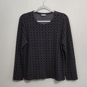 J. Jill Ponte Long Sleeve Top Shirt Black Gray Design Size Large